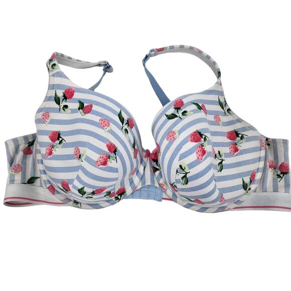 Cacique Lightly Lined T-Shirt Full Coverage Floral Striped Bra Size 46D - Picture 1 of 4